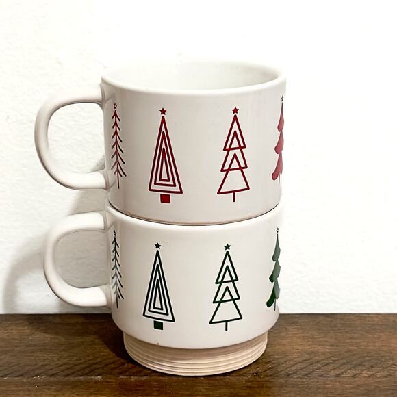 NWOT: Thirstystone - Ivory Stoneware Christmas Trees Stackable Mugs (10 fl. oz) - Picture 3 of 4